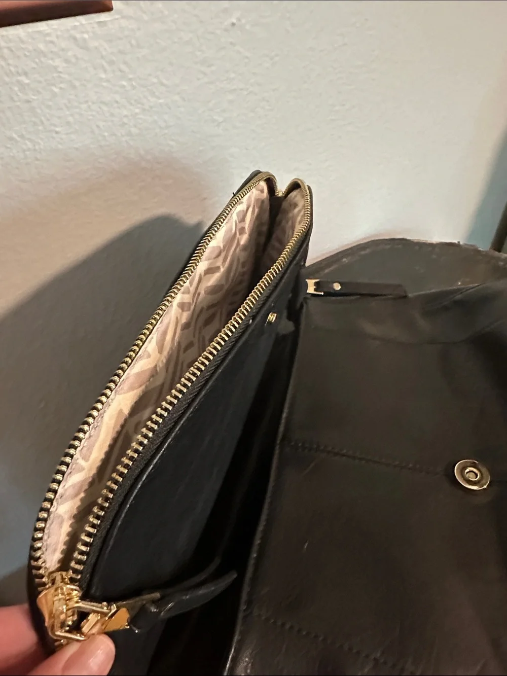Miztique Black Leather Crossbody Bag with Gold Hardware